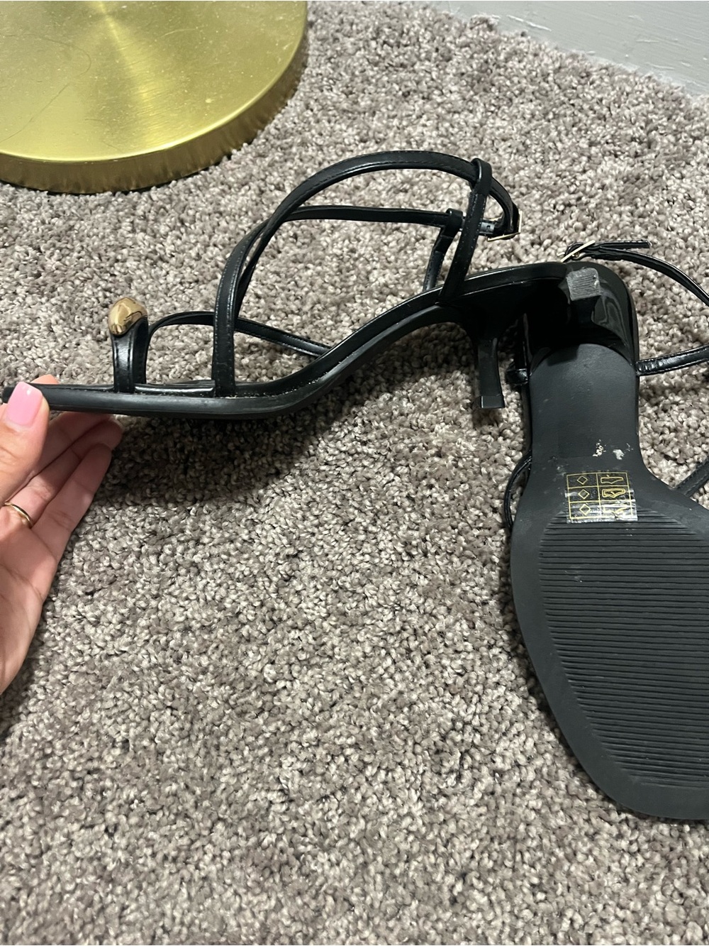 Black Strappy Heeled Sandals with Gold Accent - Picture 4 of 9